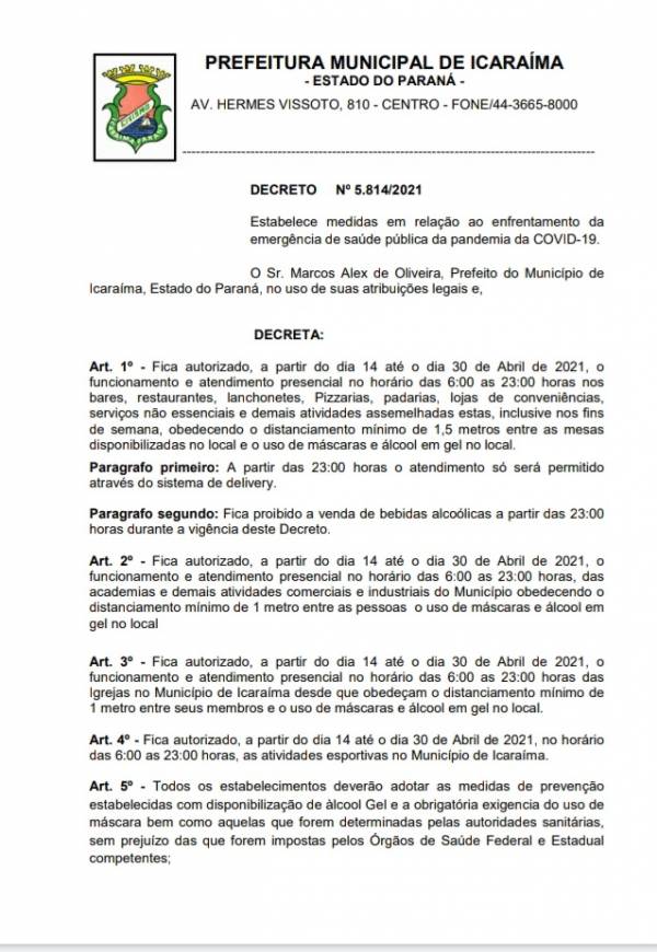 Novo decreto estende horário de funcionamento do comércio e reduz toque de recolher. 