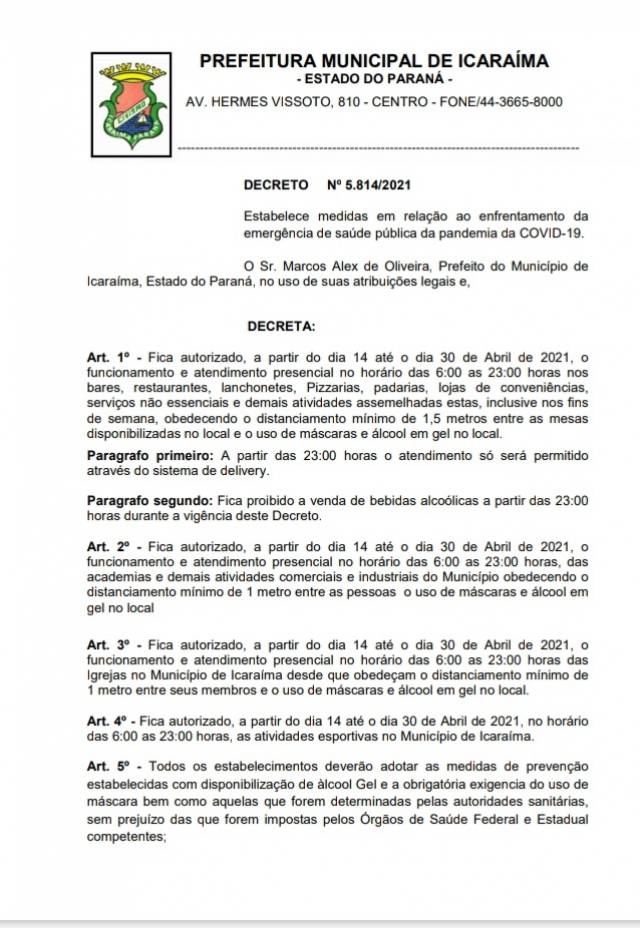 Novo decreto estende horário de funcionamento do comércio e reduz toque de recolher. 