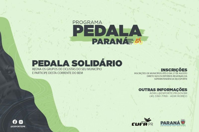 Municípios já podem se inscrever para o Pedala Paraná Solidário