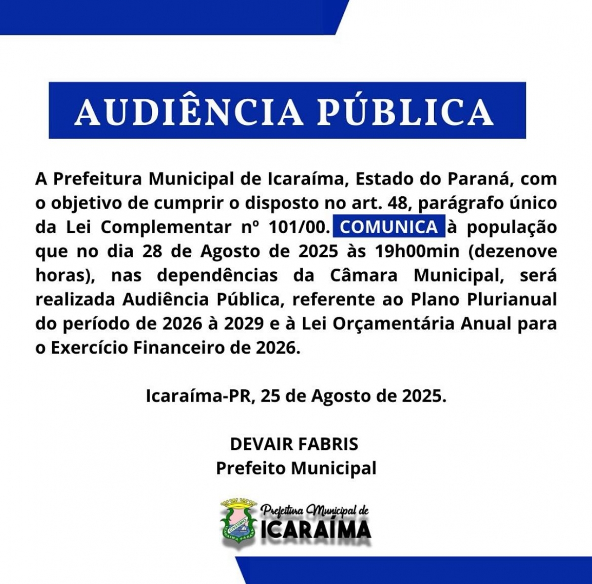 AUDIÊNCIA PUBLICA -  28 DE AGOSTO