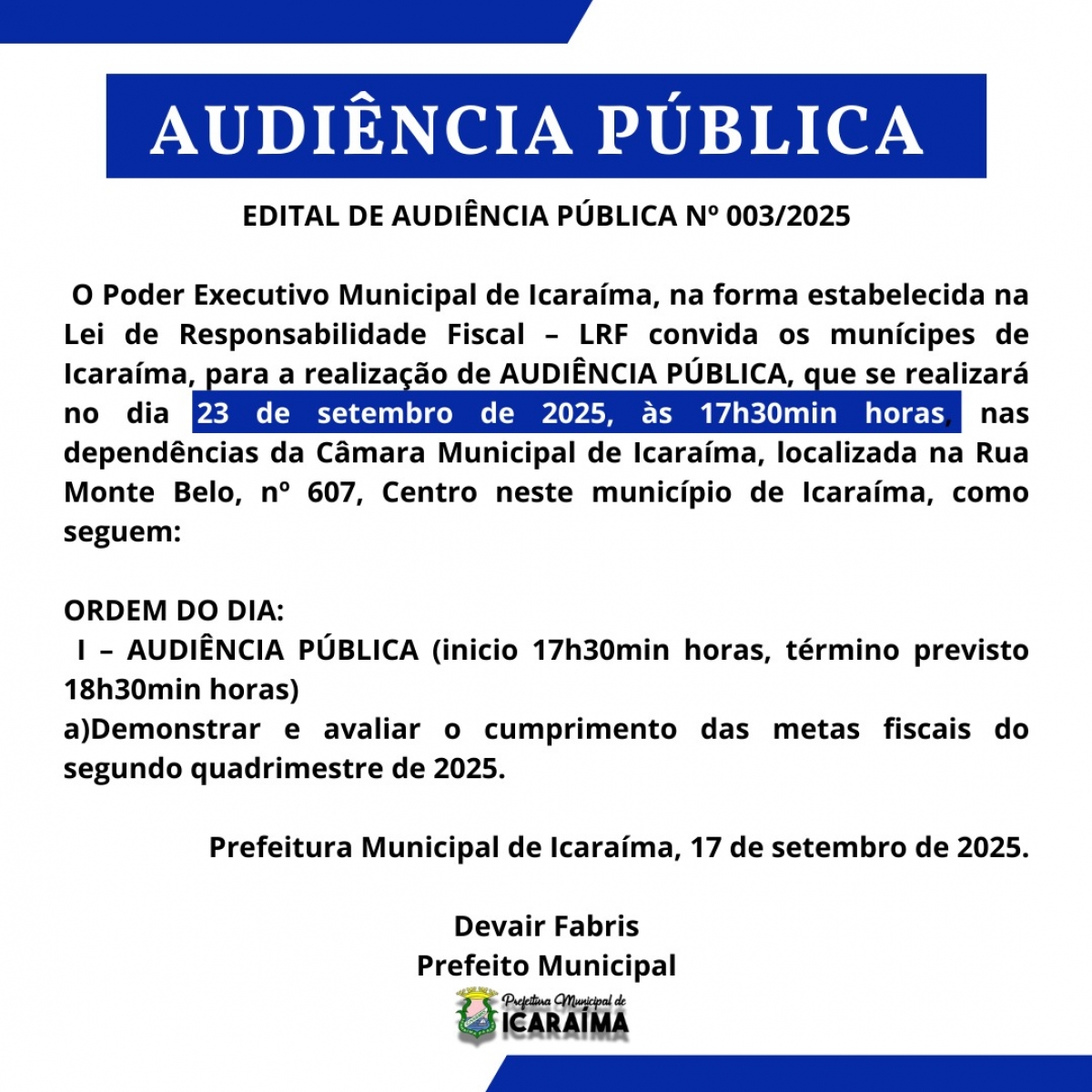 AUDIÊNCIA PUBLICA -  23 DE SETEMBRO