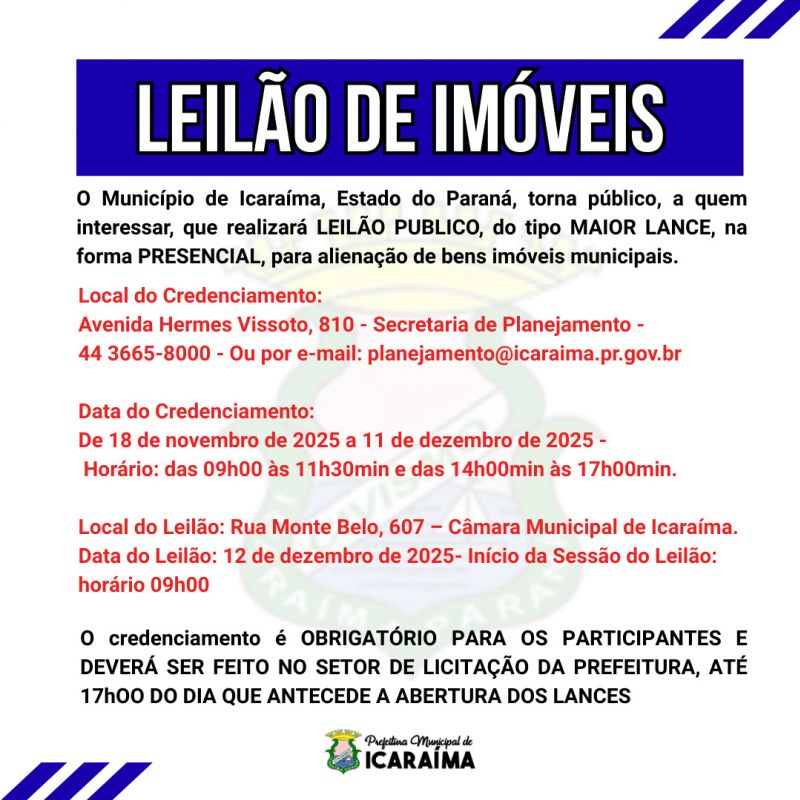 LEILÃO PÚBLICO - IMÓVEIS