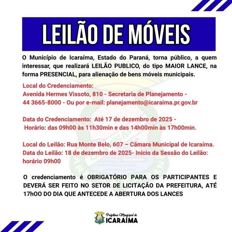 LEILÃO PÚBLICO - MÓVEIS