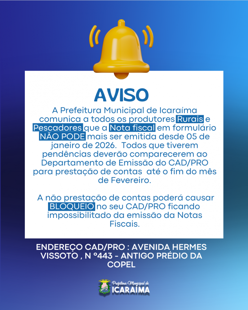 AVISO - PRODUTORES RURAIS E PESCADORES