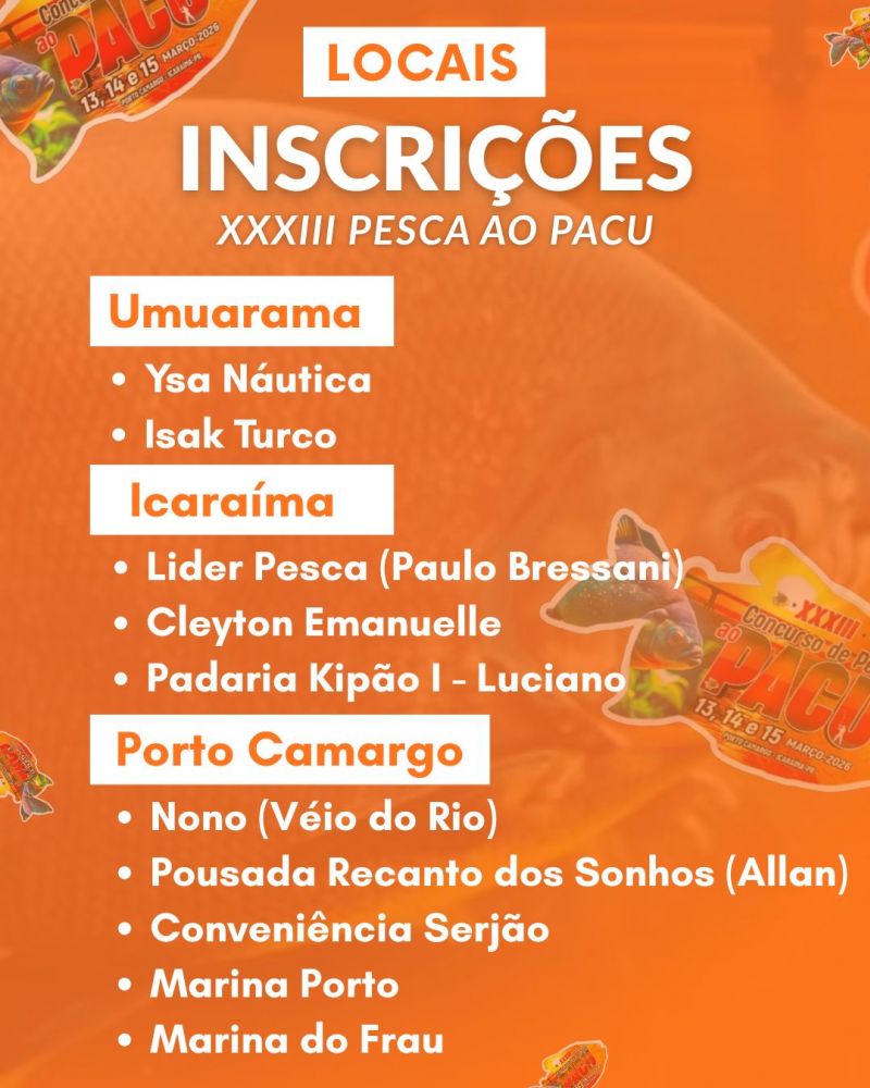 INSCRIÇÕES - XXXIII CONCURSO DE PESCA AO PACU 