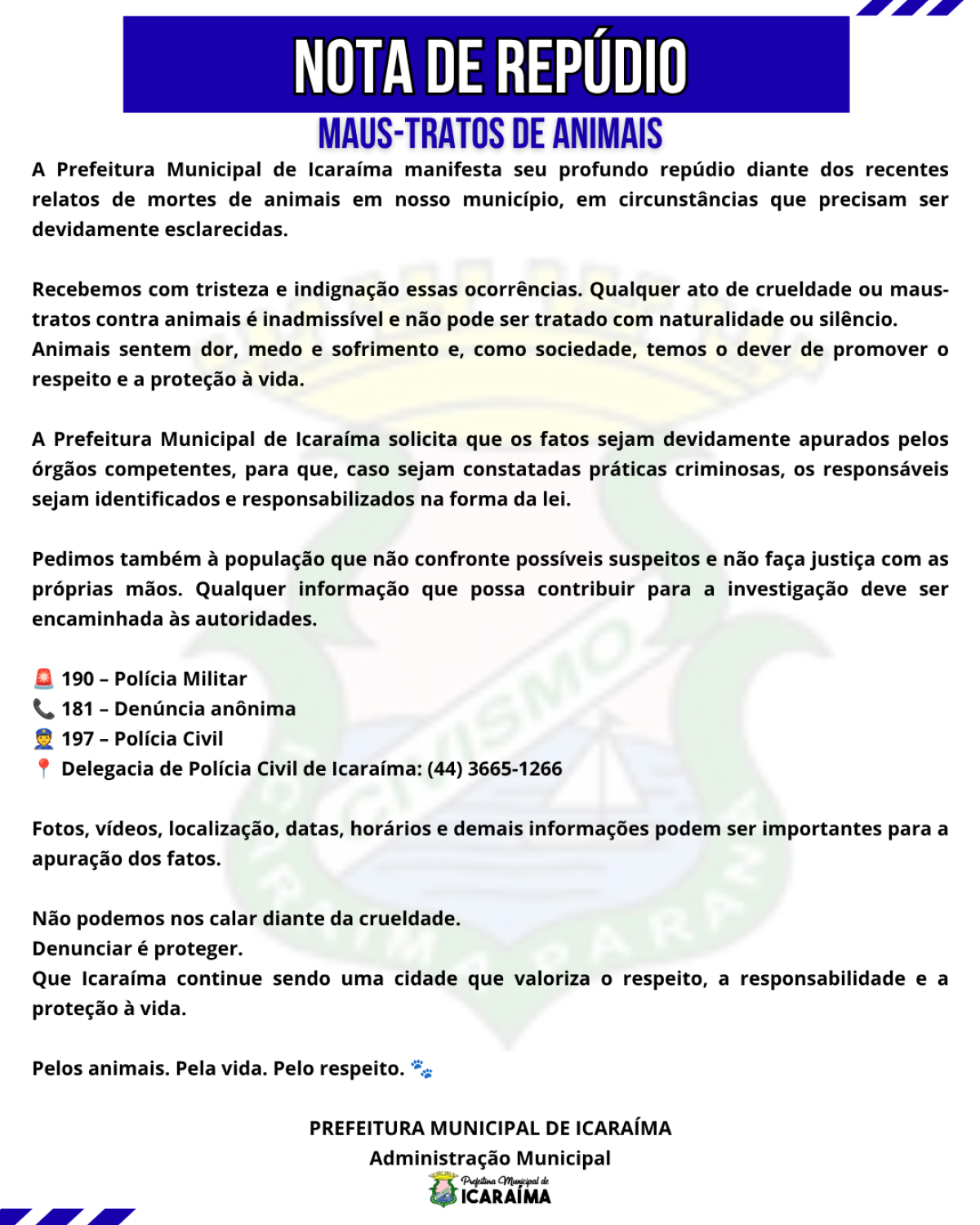 NOTA DE REPÚDIO - MAUS-TRATOS DE ANIMAIS