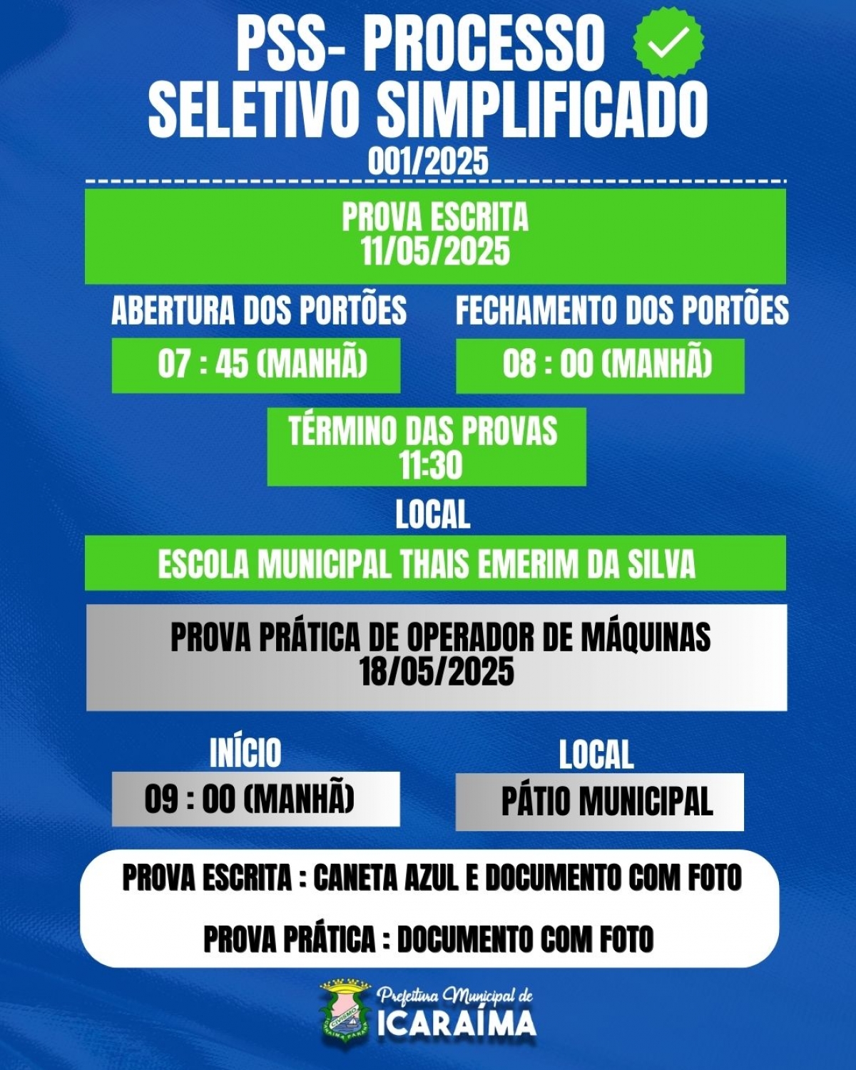 HORARIOS - PROVA - PSS 001/2025