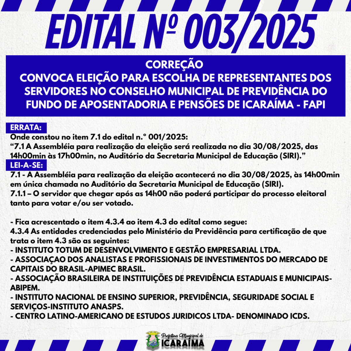 ELEIÇÕES CONSELHO MUNICIPAL DE PREVIDENCIA 2025 