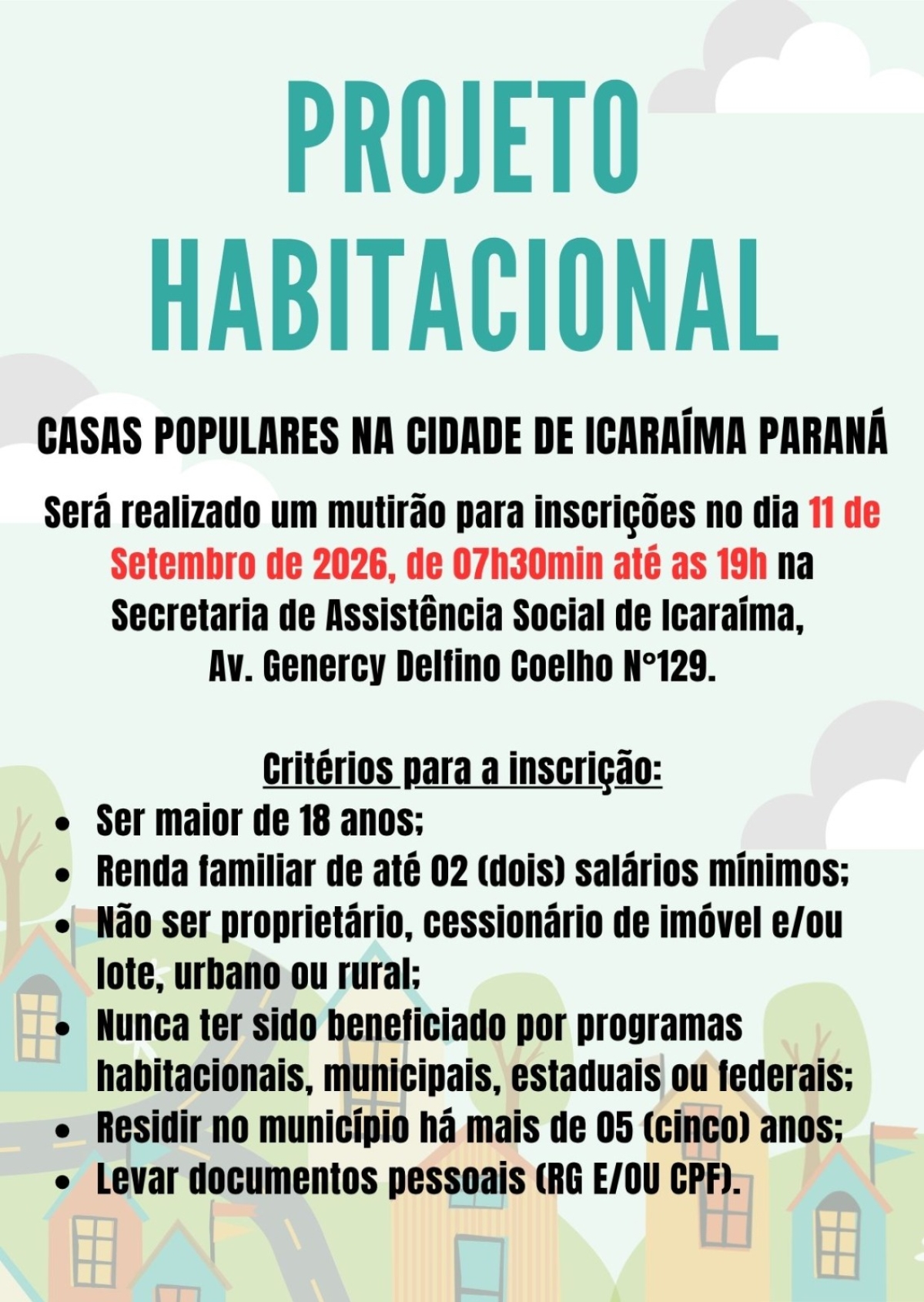 CADASTRO E SELEÇÃO DE FAMILIAS PARA PROGRAMAS HABITACIONAIS
